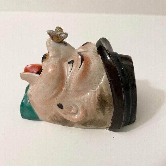 Vintage Man with Open Mouth Fly on Nose Ceramic Ashtray Flaws - Picture 5 of 16